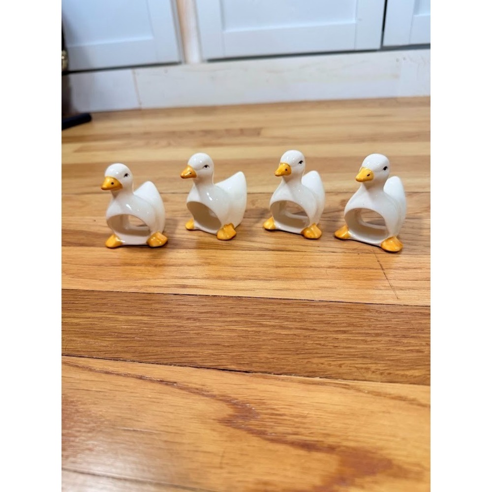 Vintage Duck Goose Napkin Rings Ron Gordon 80s Ceramic Napkin Holders Set Of 4 - Picture 4 of 8